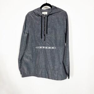 Zine Jacket Womens Pullover Windbreaker Gray Kangaroo Pocket Large